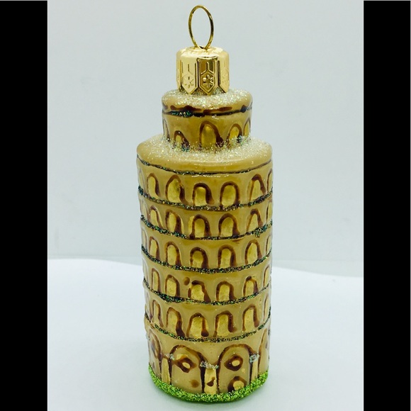 Polish Glass Leaning Tower Pisa Xmas Ornament Tree - Picture 1 of 6